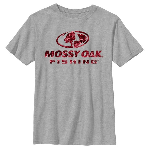 Boy's Mossy Oak Red Water Fishing Logo  Graphic Tee Athletic Heather Medium