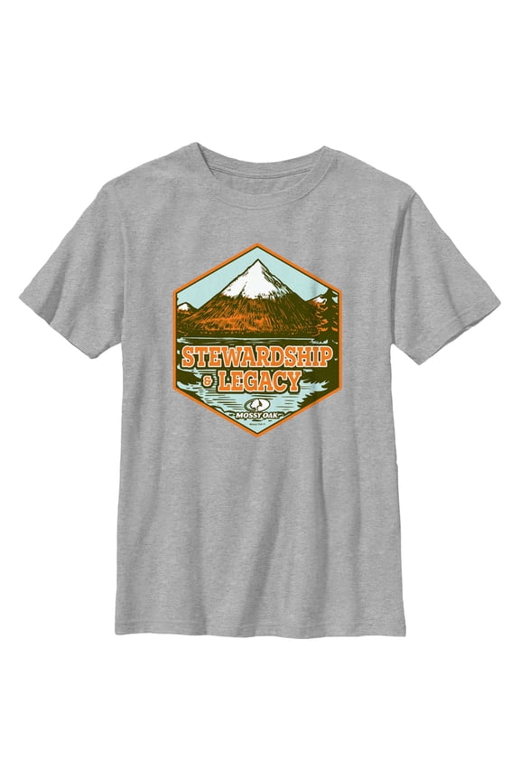 Boy's Mossy Oak Stewardship & Legacy Graphic Tee Athletic Heather Medium