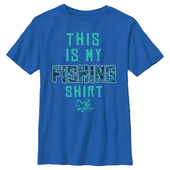 Boy's Mossy Oak This Is My Fishing Shirt Aqua Logo Graphic Tee Royal Blue Large