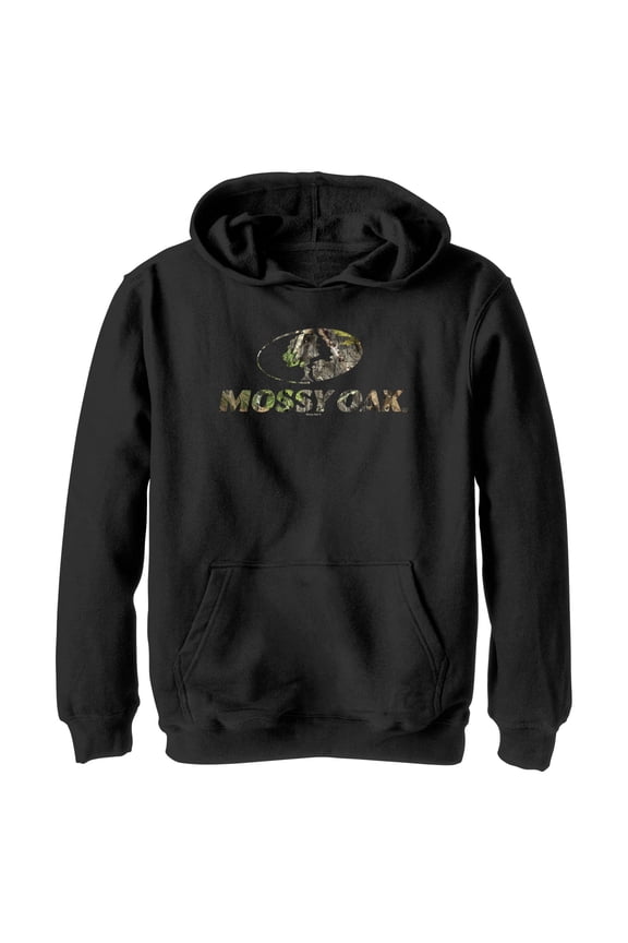 Boy's Mossy Oak Tree Filled Logo Pull Over Hoodie Black X Large