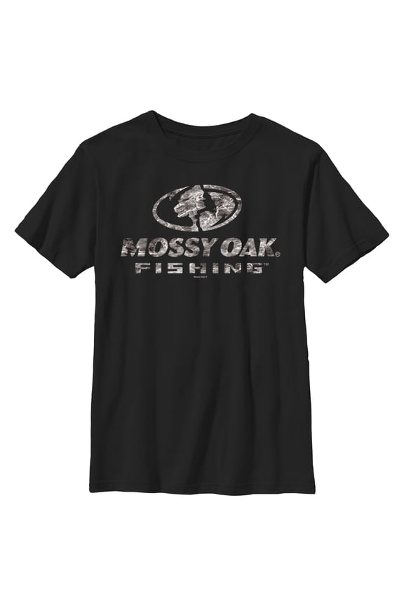 Boy's Mossy Oak Water Fishing Logo Graphic Tee Black Large