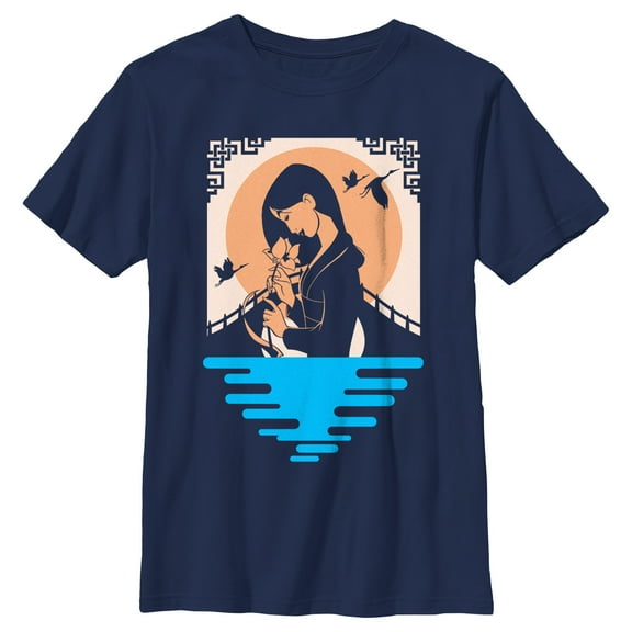 Boy's Mulan Floral Smell  Graphic Tee Navy Blue X Large