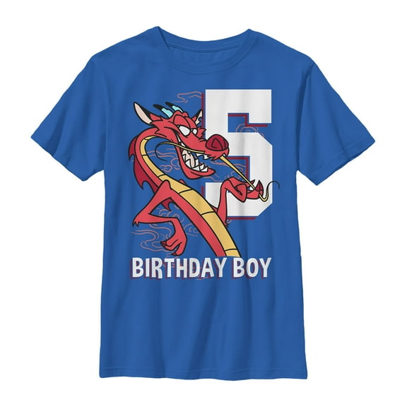 Boy's Mulan Mushu 5th Birthday Graphic Tee Royal Blue Small