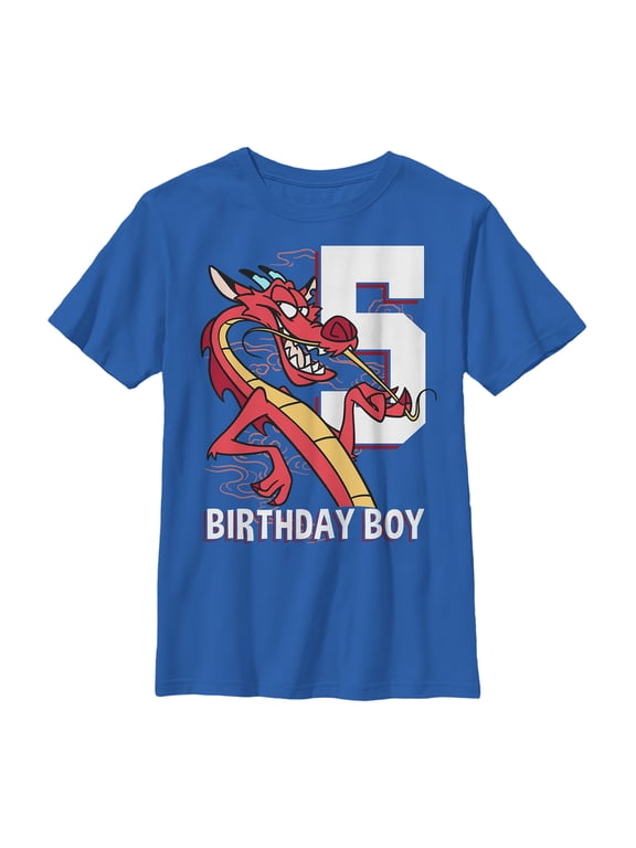 Boy's Mulan Mushu 5th Birthday Graphic Tee Royal Blue X Large