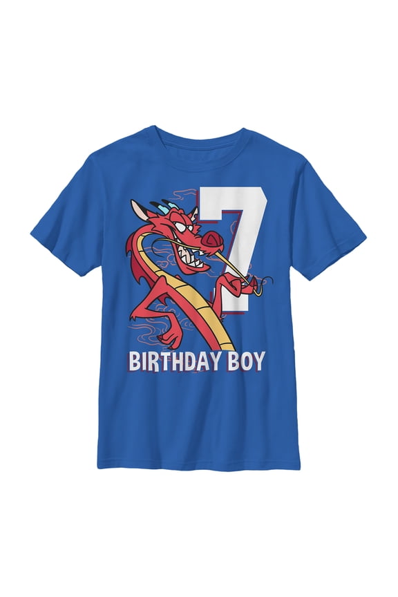 Boy's Mulan Mushu 6th Birthday Graphic Tee Royal Blue Medium