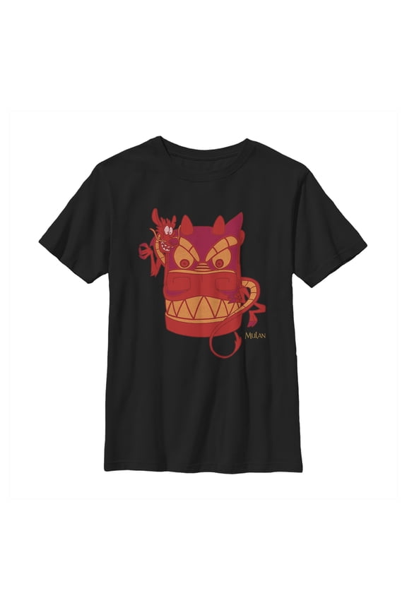 Boy's Mulan Mushu Dragon Mask Graphic Tee Black Small