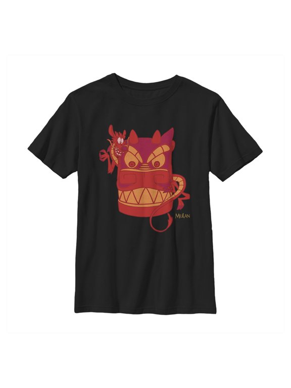 Boy's Mulan Mushu Dragon Mask Graphic Tee Black X Large