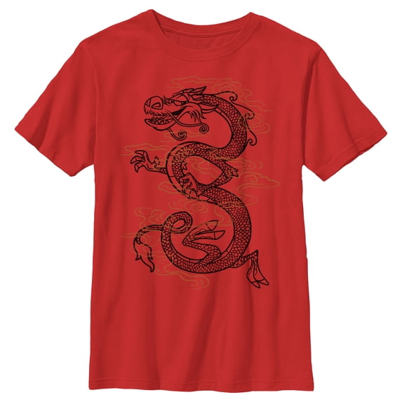 Boy's Mulan Mushu Large Tattoo Graphic Tee Red Large