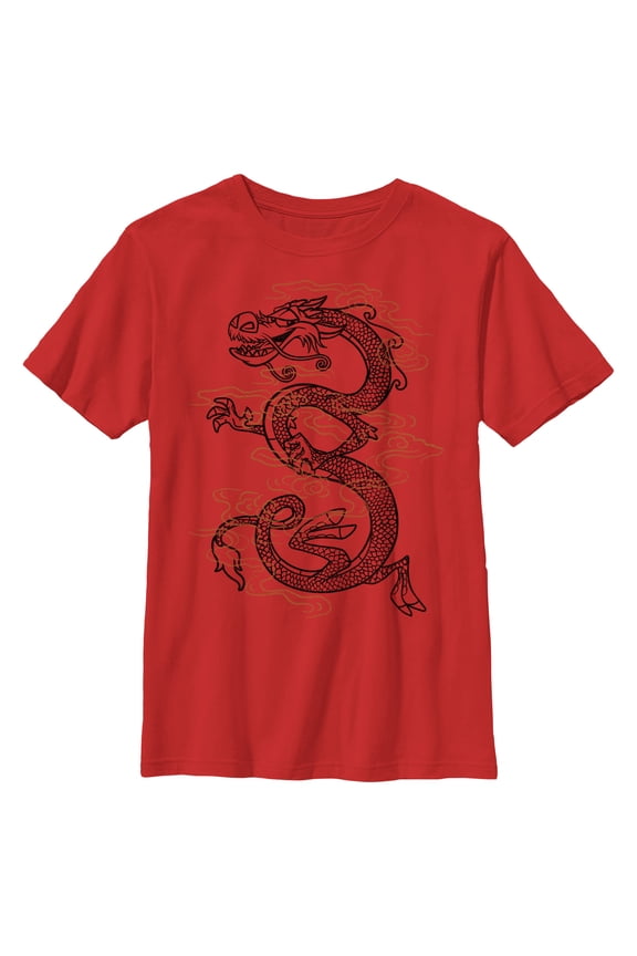 Boy's Mulan Mushu Large Tattoo Graphic Tee Red Large