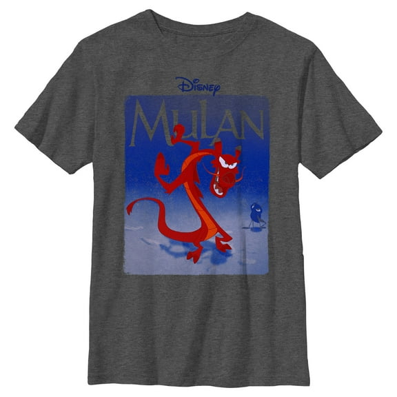 Boy's Mulan Mushu Madness Poster  Graphic Tee Charcoal Heather Large