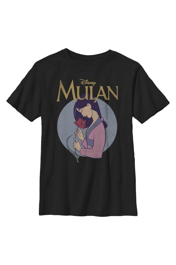 Boy's Mulan Smelling the Flower Graphic Tee Black Medium