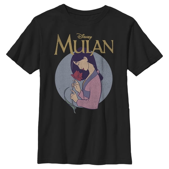 Boy's Mulan Smelling the Flower Graphic Tee Black Small