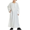 thumbnail image 1 of Boy's Muslim Thobe Arab Islamic Kaftan Half Zip Embroidered Robe Islamic Arabic Abaya Ethnic Dress With Pockets, 1 of 7