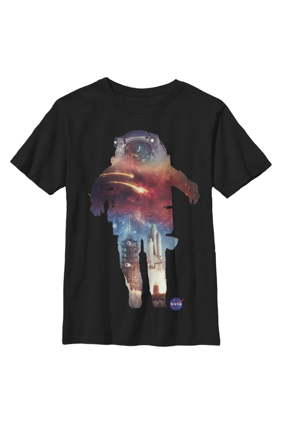 Boy's NASA Astronaut Space Nebula Launch Silhouette Graphic Tee Black Large