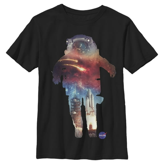 Boy's NASA Astronaut Space Nebula Launch Silhouette  Graphic Tee Black Medium
