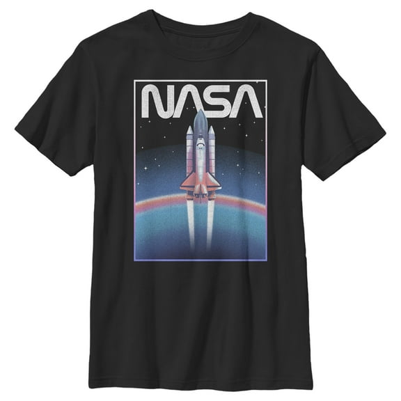 Boy's NASA Distressed Retro Rocket Poster Style  Graphic Tee Black Small