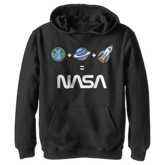 Boy's NASA Emoticon Space Logo Equation Pull Over Hoodie Black X Large