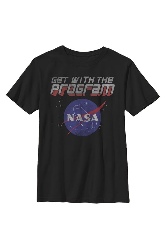 Boy's NASA Get With The Program Logo  Graphic Tee Black Large
