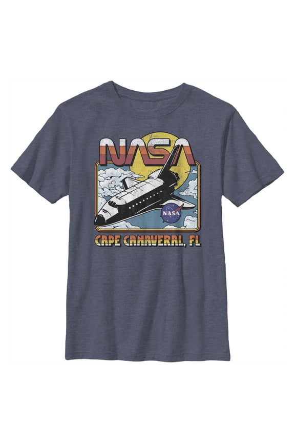Boy's NASA Initial Descent Canaveral Old School  Graphic Tee Navy Blue Heather Medium