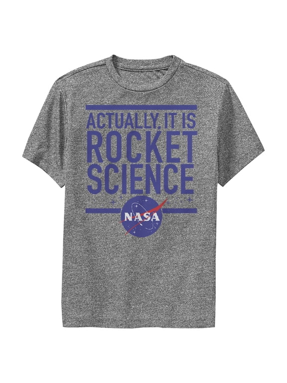 Boy's NASA It is Rocket Science Performance Graphic Tee Charcoal Heather Large
