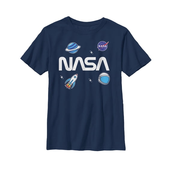 Boy's NASA Logo Space Emoticon Graphic Tee Navy Blue Medium
