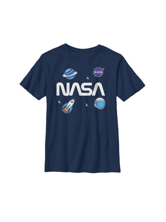 Boy's NASA Logo Space Emoticon Graphic Tee Navy Blue Small