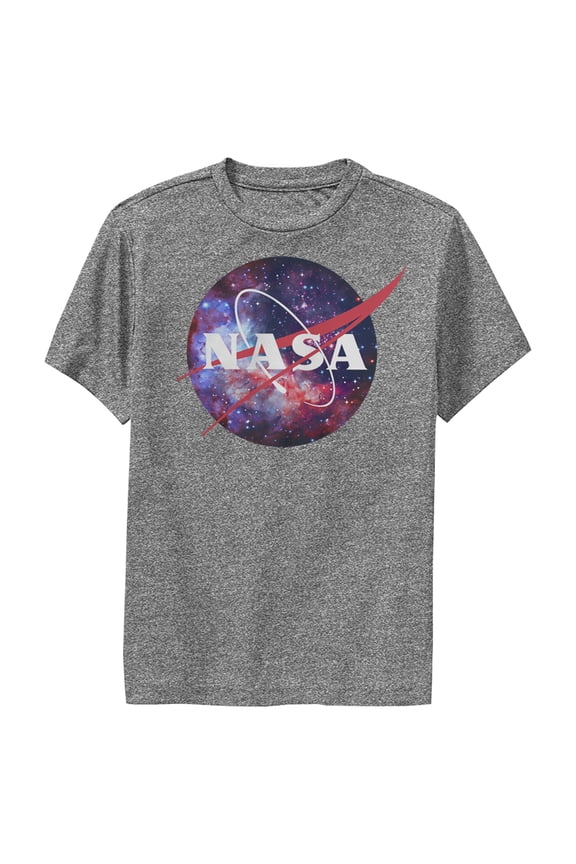 Boy's NASA Mix Galaxy Style Logo  Performance Graphic Tee Charcoal Heather Small