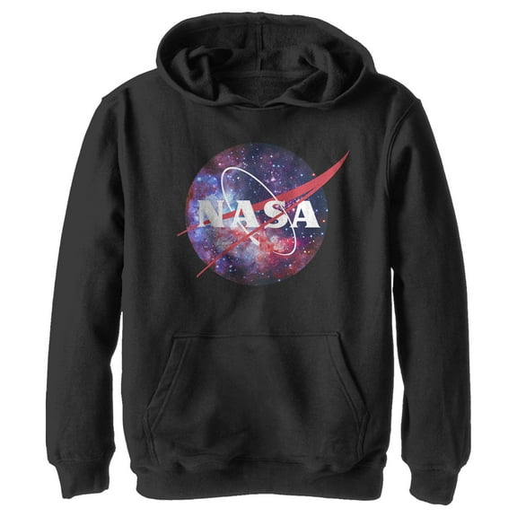 Boy's NASA Mix Galaxy Style Logo Pull Over Hoodie Black Medium