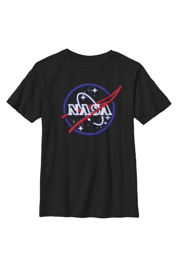Boy's NASA Neon Sign Classic Logo Graphic Tee Black Large