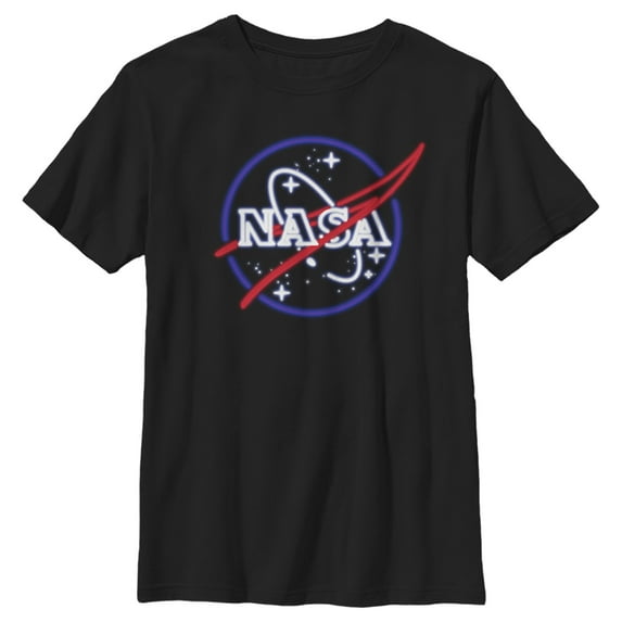 Boy's NASA Neon Sign Classic Logo Graphic Tee Black X Small