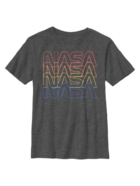 Boy's NASA Rainbow Repeat Logo Graphic Tee Charcoal Heather Medium