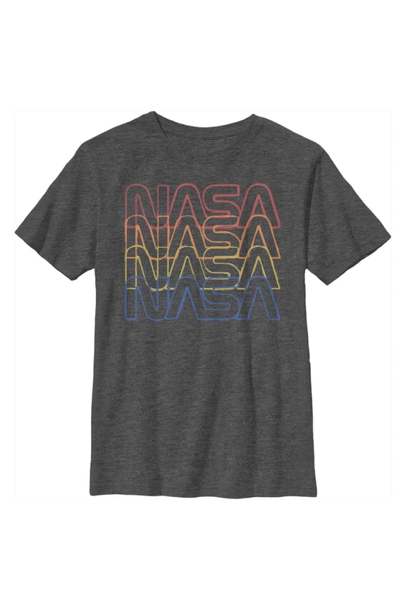 Boy's NASA Rainbow Repeat Logo Graphic Tee Charcoal Heather Medium