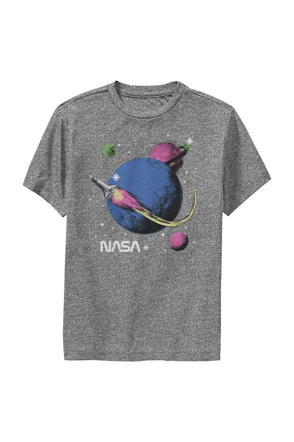 Boy's NASA Retro Rocket Journey  Performance Graphic Tee Charcoal Heather Medium
