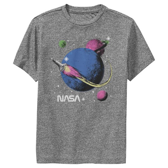 Boy's NASA Retro Rocket Journey Performance Graphic Tee Charcoal Heather Small