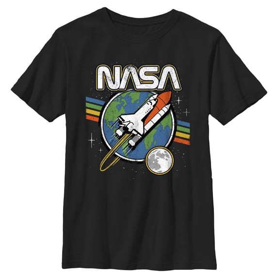 Boy's NASA Retro Rocket Launch Graphic Tee Black X Small
