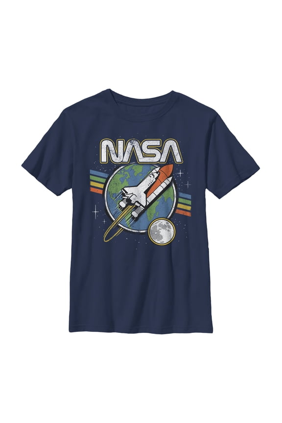 Boy's NASA Retro Rocket Launch Graphic Tee Navy Blue Medium