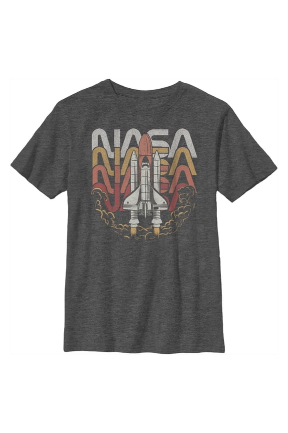 Boy's NASA Rocket Launch Repeat Graphic Tee Charcoal Heather Large