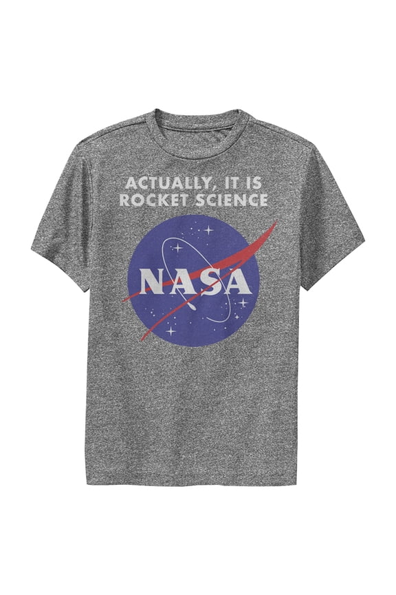 Boy's NASA Rocket Science Logo Performance Graphic Tee Charcoal Heather Large