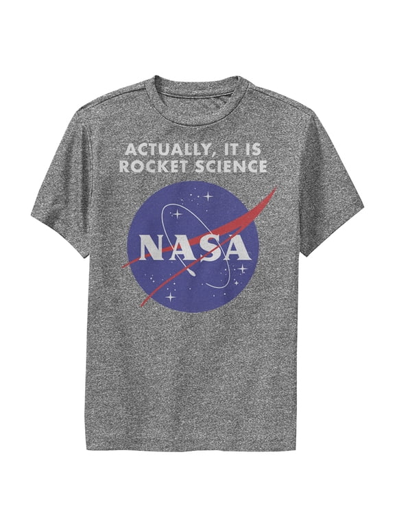 Boy's NASA Rocket Science Logo Performance Graphic Tee Charcoal Heather Large