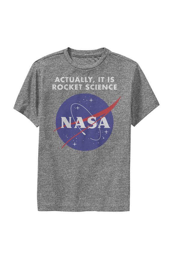 Boy's NASA Rocket Science Logo  Performance Graphic Tee Charcoal Heather Small