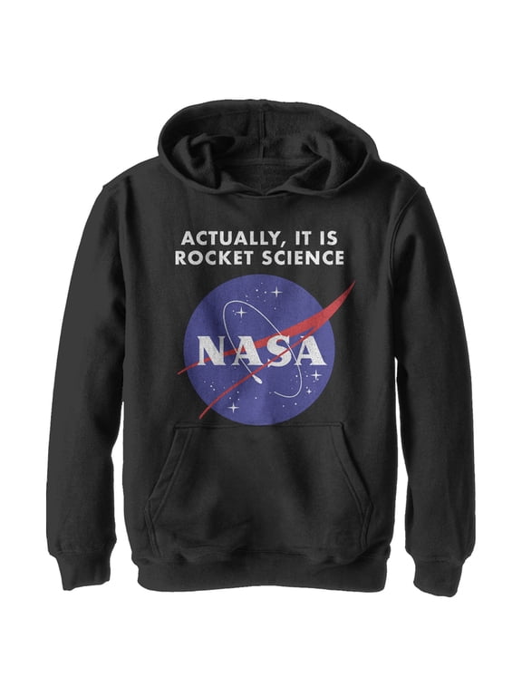 Boy's NASA Rocket Science Logo Pull Over Hoodie Black Small