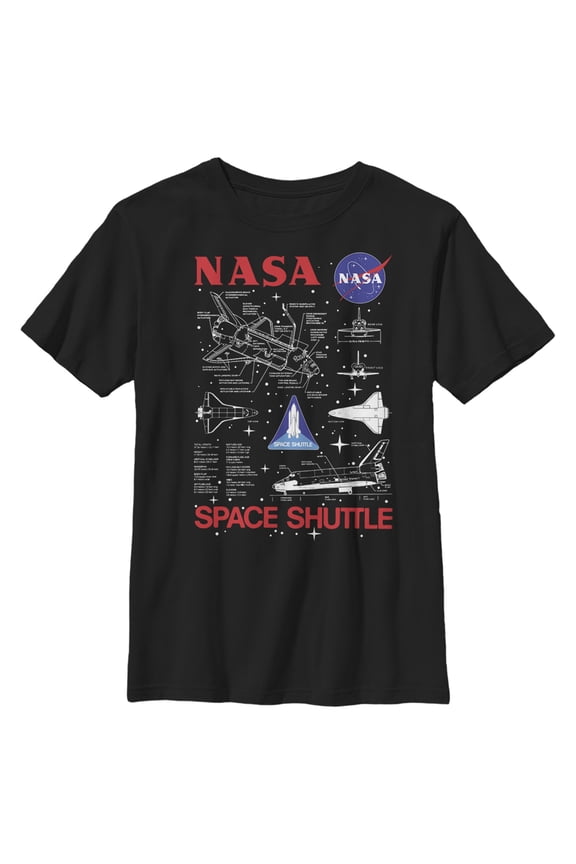 Boy's NASA Space Shuttle Schematic Details Graphic Tee Black Large