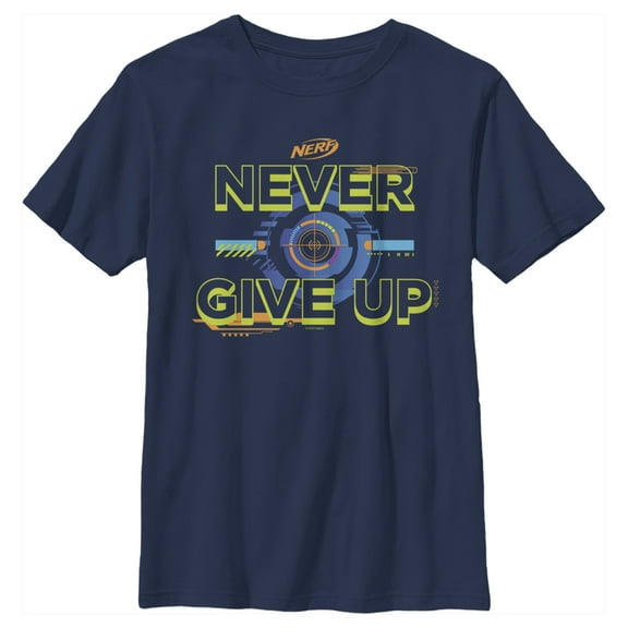 Boy's Nerf Never Give Up Bullseye  Graphic Tee Navy Blue Medium