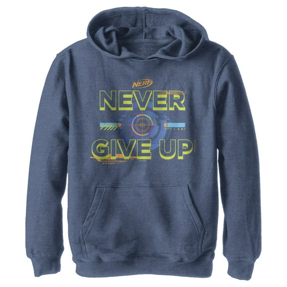 Boy's Nerf Never Give Up Bullseye  Pull Over Hoodie Navy Blue Heather Small