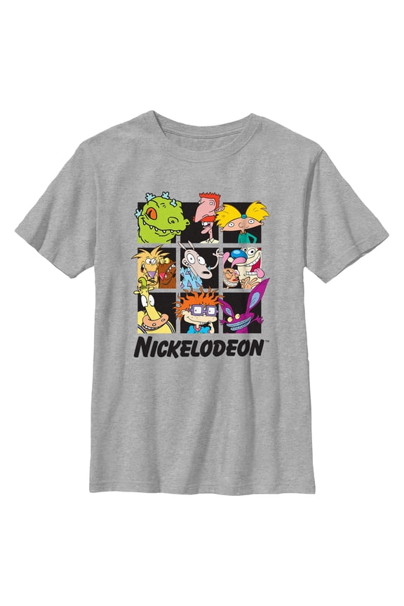 Boy's Nickelodeon Character Squares Graphic Tee Athletic Heather Medium