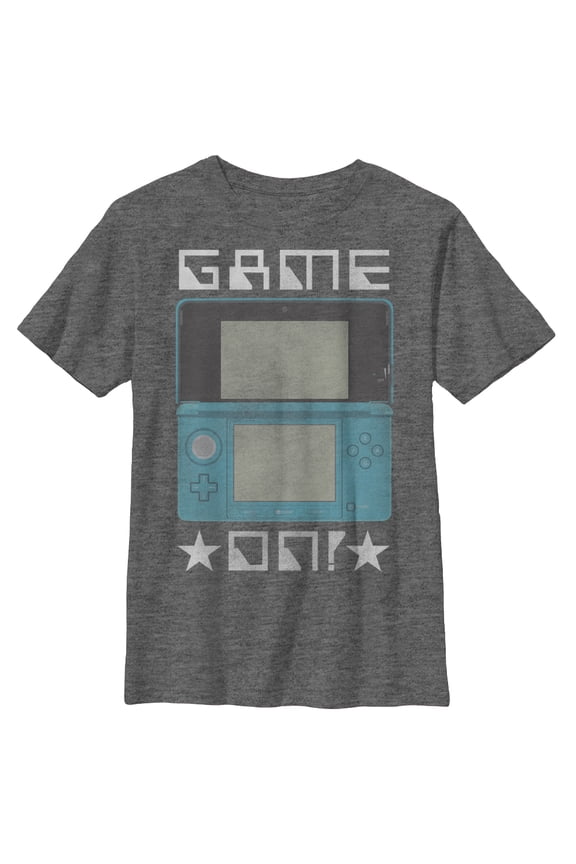Boy's Nintendo 3DS Game On Graphic Tee Charcoal Heather Large