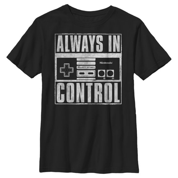 Boy's Nintendo Always in Control Controller Distressed Graphic Tee Black Medium
