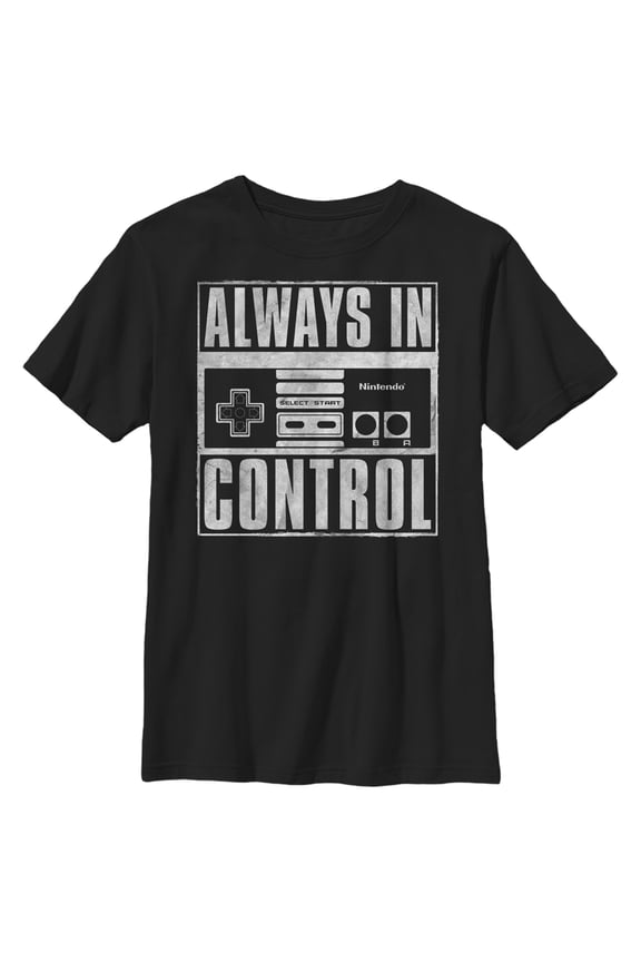 Boy's Nintendo Always in Control Controller Distressed Graphic Tee Black Medium