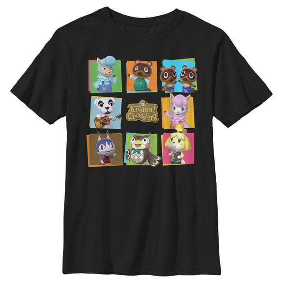 Boy's Nintendo Animal Crossing Group Shot Panels  Graphic Tee Black Small