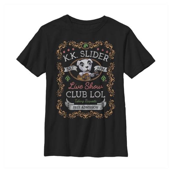 Boy's Nintendo Animal Crossing K.K. Slider Live Show Graphic Tee Black Small
